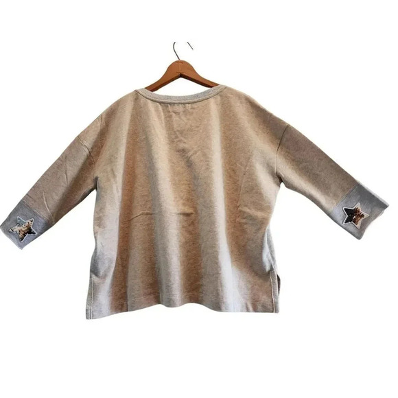 NWT 525 America Oatmeal Pullover Oversized Sweater Sequined Star Sleeve Medium - Picture 3 of 7